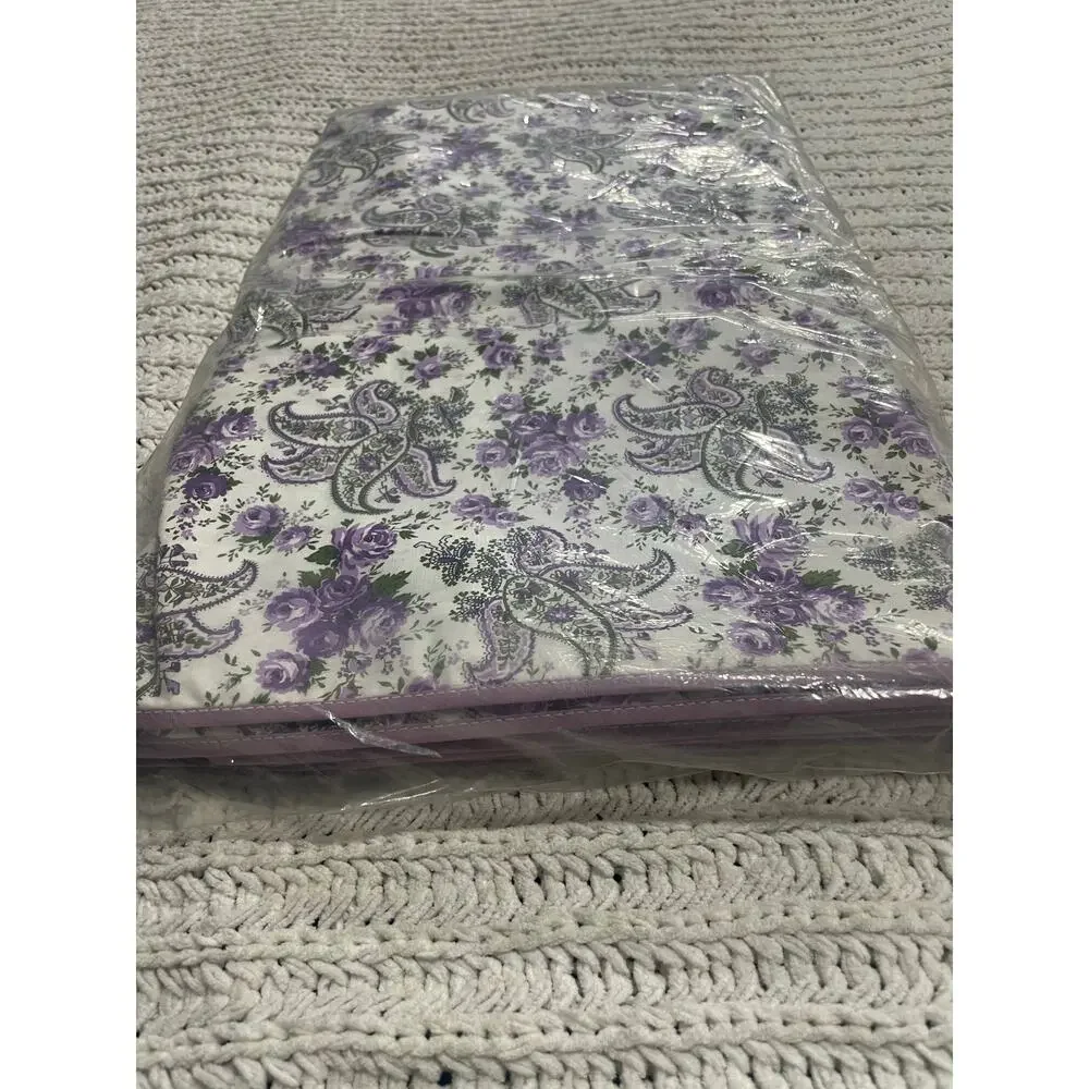 VTG NIP Lady Roberta Comforter Blanket Cover 80x80 Percale Floral Purple Cotton